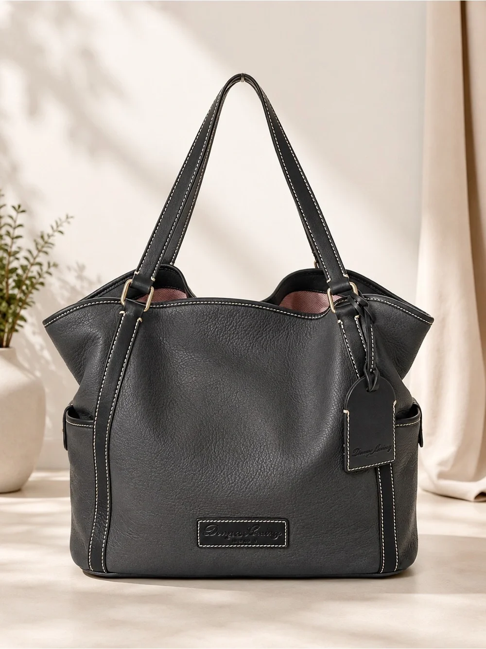 Dooney & Bourke Pebble Grain Leather Tote Gray Shoulder Bag Large Carryall Work